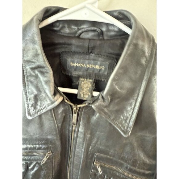 Vintage Banana Republic Women’s Brown Leather Jacket 14 Pockets Zip Up Coat - Picture 3 of 5